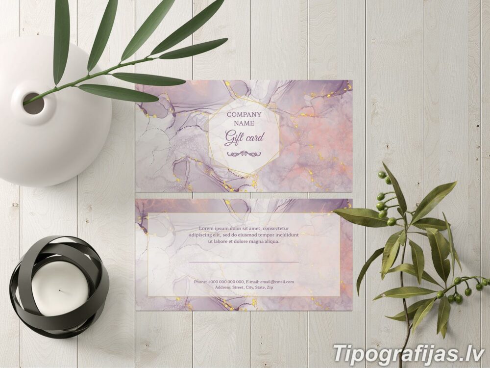 Production and printing of a gift card and a gift certificate with a design
