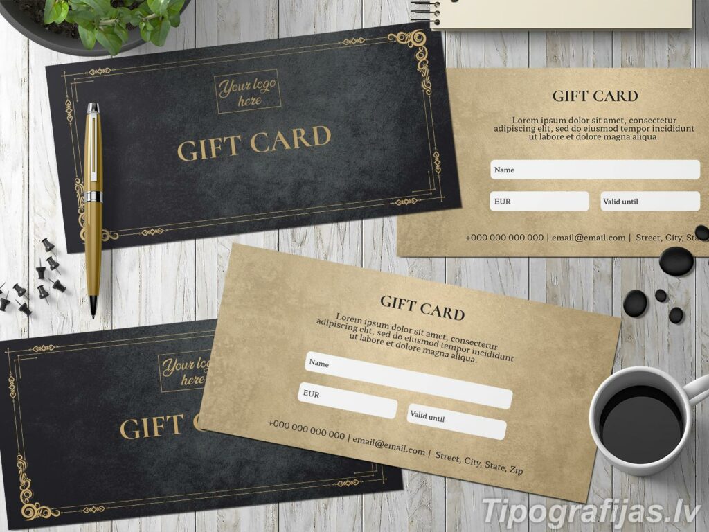 Printing press desinging personalized gift cards. Gift card design development. Gift card sample.