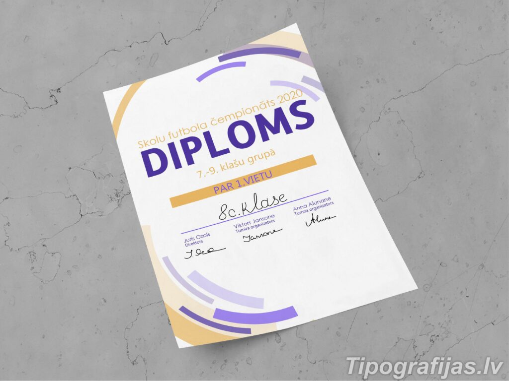 Diplomi, goda raksti druka un dizaina izstrāde.