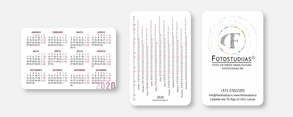 Kabatas kalendāru dizaina izstrāde un druka. Kabatas kalendāra paraugi. Kalendara izgatavošana.