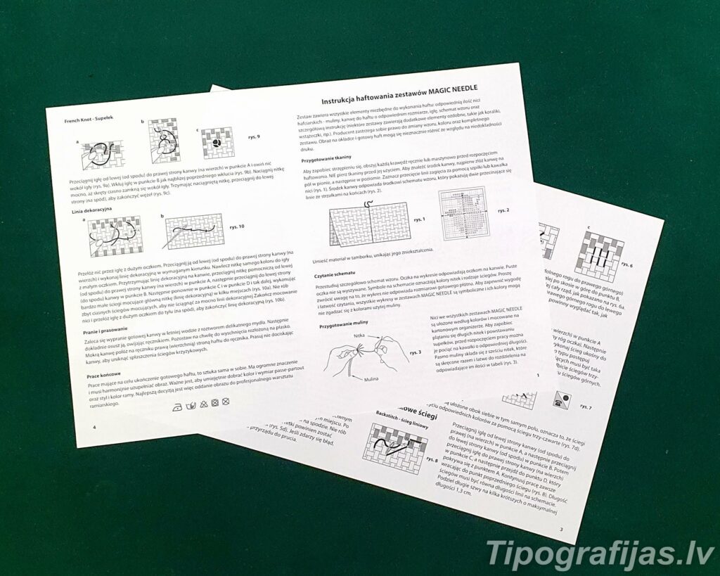 Instruction design development. Production and printing of instructions. Sample instructions.